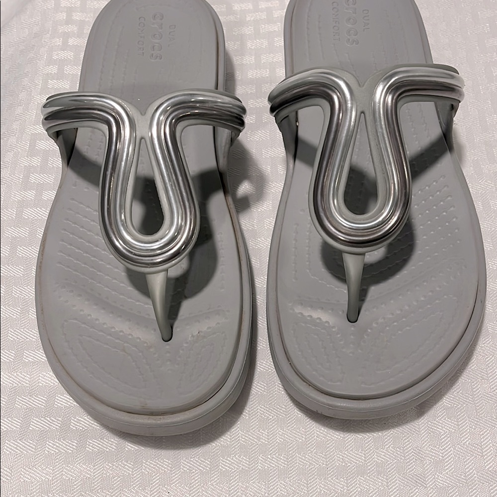 Crocs Dual Comfort Silver and Gray Sandals